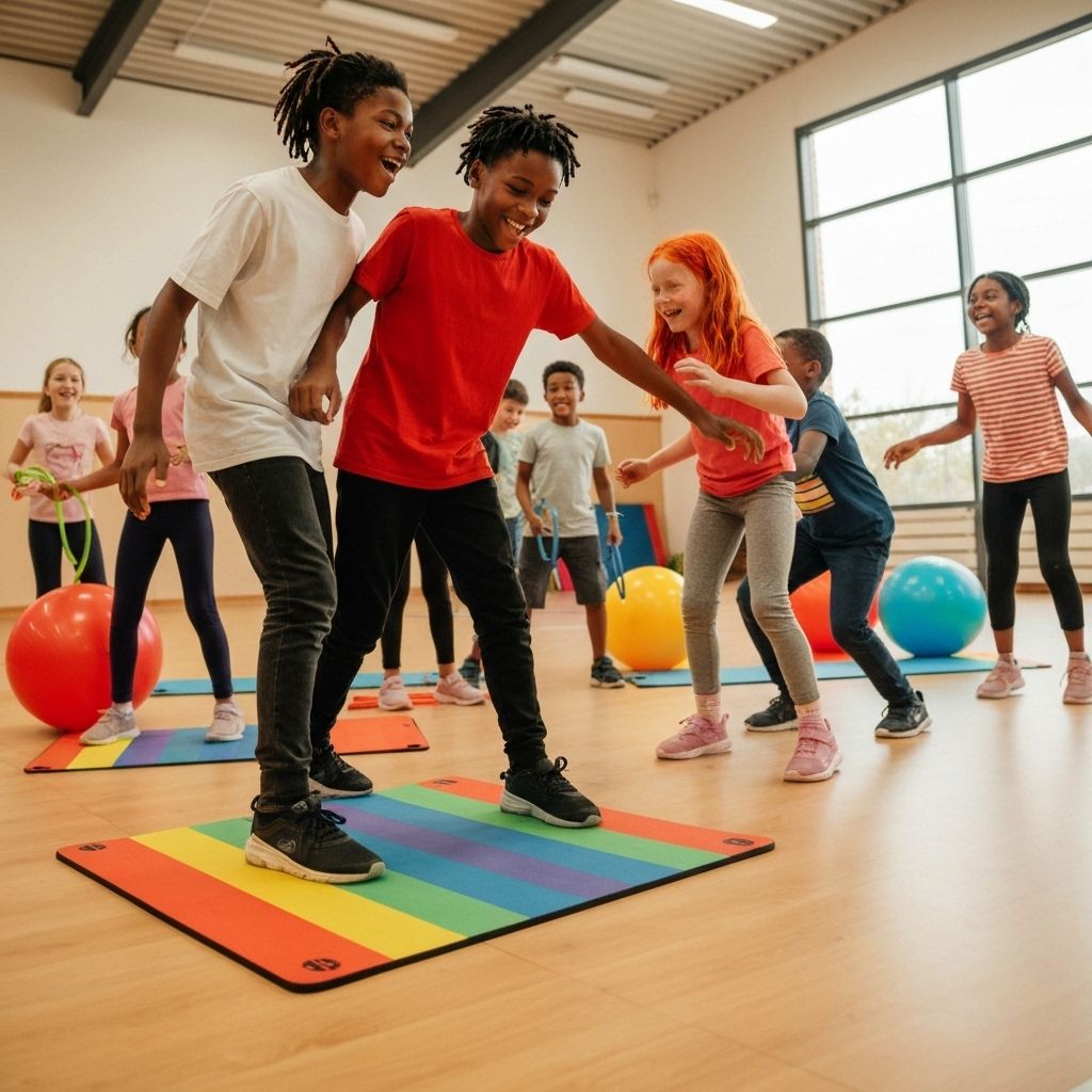 Kids playing team fitness games